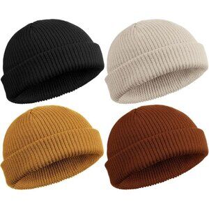 ⚡Unisex Black, Khaki, Dark Caramel, Beige 4 Pieces Watch Hat Fisherman Beanie